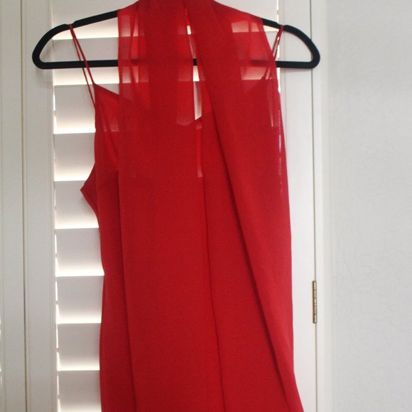 Paris Line Red Spaghetti Strap Sequin Embellished Dress with Scarf Size 12 - Picture 3 of 9
